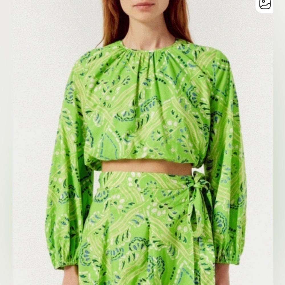 Rhode Lime Green Patterned Blouse Small - image 1